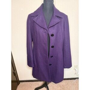 1 Madison Wool Blend Coat Jacket Size Medium Deep Purple Button Up Career Office